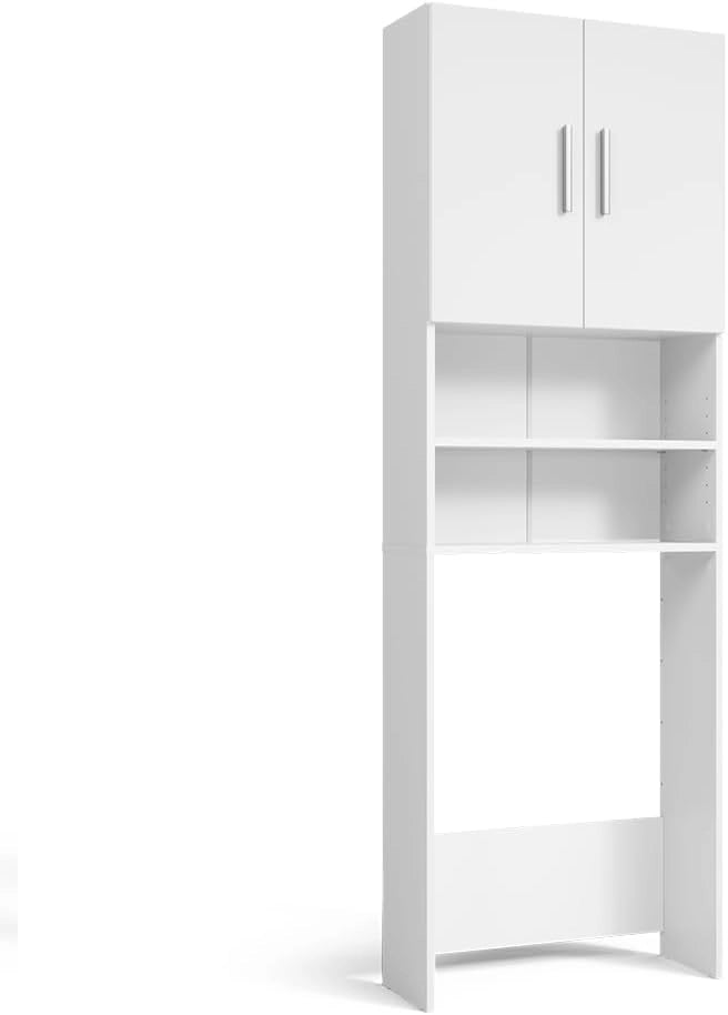 Mobile lavatrice, Bianco, 64 x 190 cm, adatto per la conservazione di detersivo e accessori