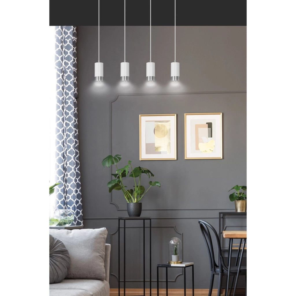 Lampada a sospensione FUMIKO in acciaio bianco e cromo