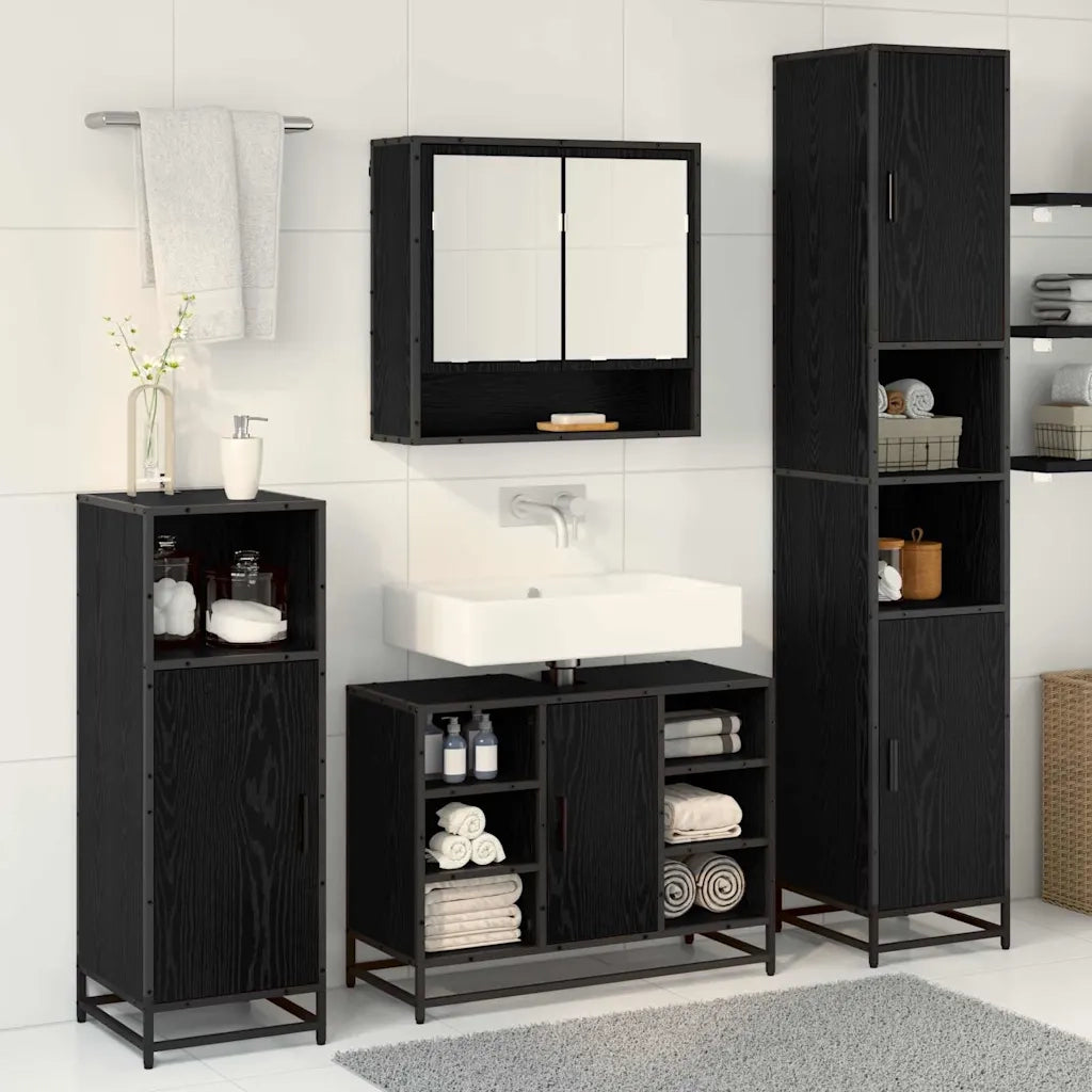 Set di mobili per il bagno 4 pcs Rovere Nero Legno multistrato