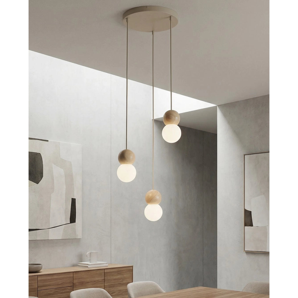 Lampada a sospensione LOOP in acciaio moka e legno naturale