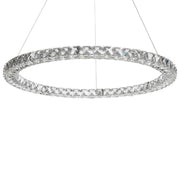 Lampada a Sospensione Argento Cristallo Vetro Acciaio Luci LED Integrate Anello Forma Rotonda Appeso Illuminazione Glamour Moderna