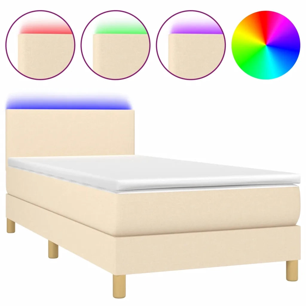 Letto a Molle con Materasso e LED Crema 90x200 cm in Tessuto