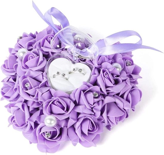 Scatola per Anello da Sposo Bianca Rosa 15 x 13 cm Contenitore Accessorio di Festa di Matrimonio Elegante