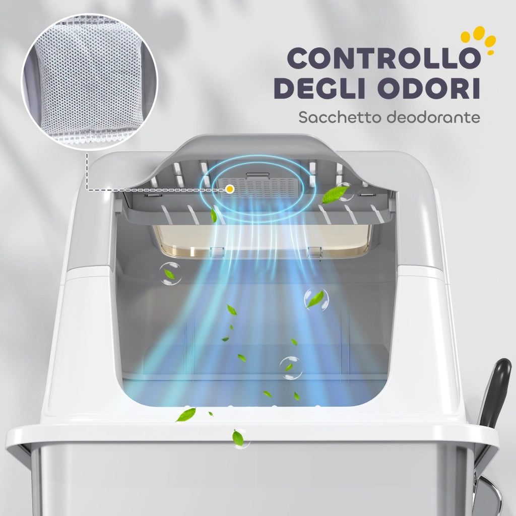 Lettiera Chiusa per Gatti a Doppio Accesso con Deodorante e Paletta ¨C zephmum ¨C 60.4x40.4x41.8 cm, Bianco e Grigio