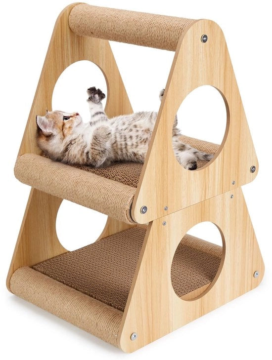 Krabbplank per gatti, 54cm Krabbpaal per gatti, Casa per gatti multifunzionale, Giocattolo per gatti per cuccioli, Casa per gatti a doppia altezza, Stabile, Ecologico, Ideale per il gioco e il riposo