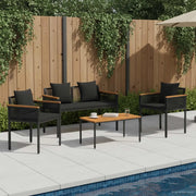 Set di Mobili da Esterno con cuscino 4 pcs Nero polyrattan