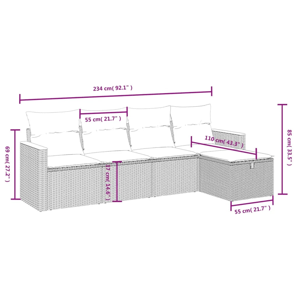 Set Divano da Giardino 5 pz con Cuscini Grigio in Polyrattan
