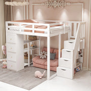 Letto a castello bianco in legno con funzione contenitiva 140x200 cm