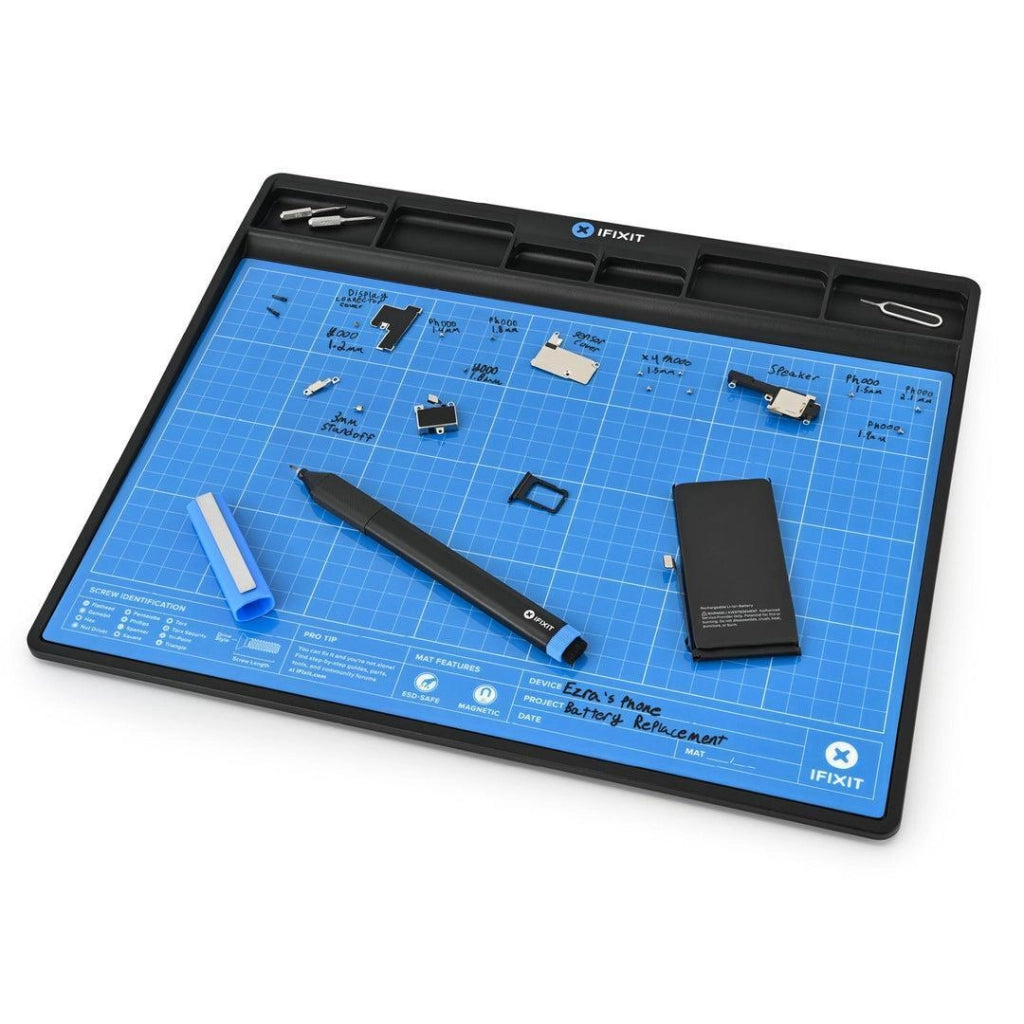 IFixit EU145491-1 FixMat Tappetino Magnetico Impilabile Antistatico con Stilo 30x25 cm colore Nero Blu Bianco