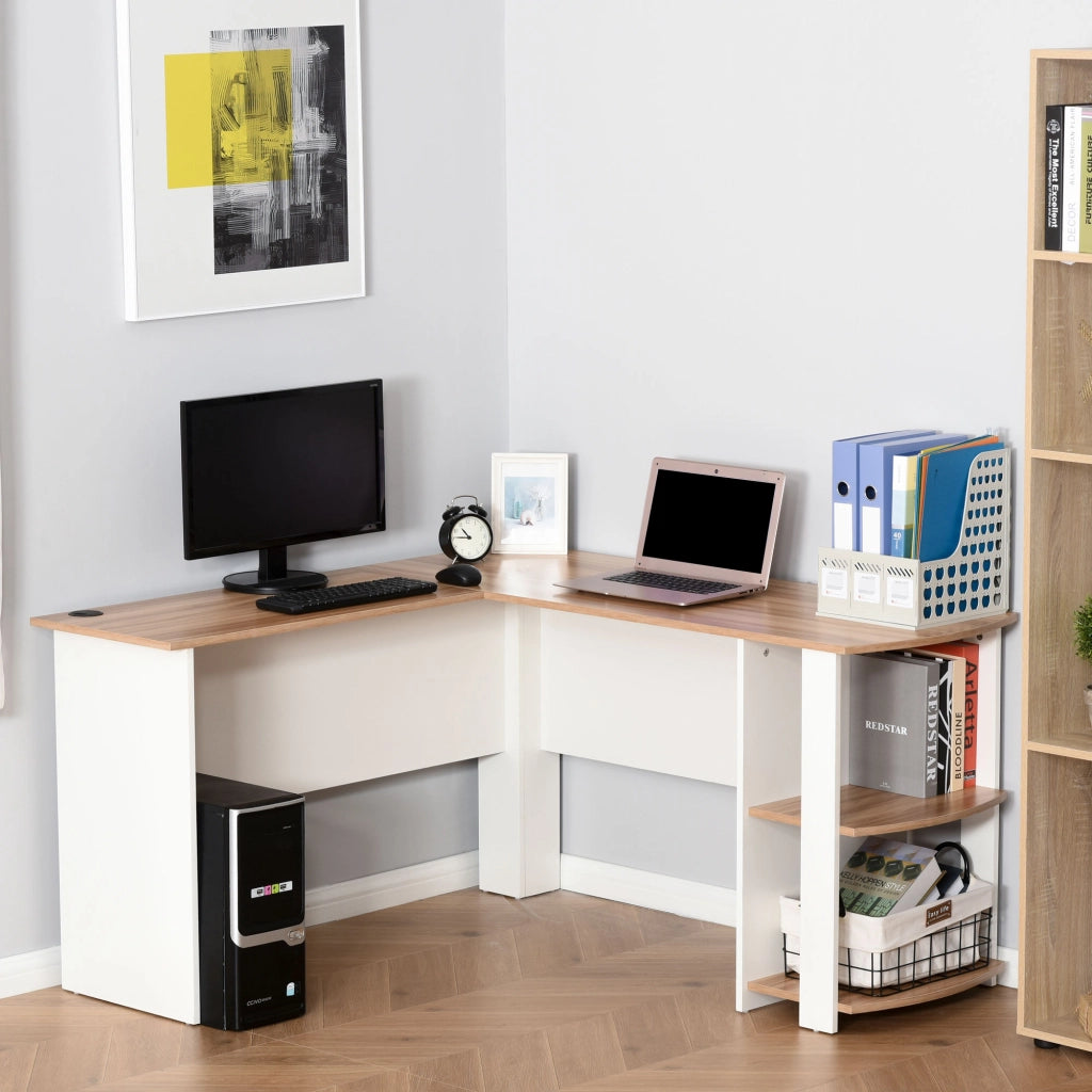 Scrivania Angolare per PC con Ripiani ¨C zephmum ¨C Legno 136x130x72cm