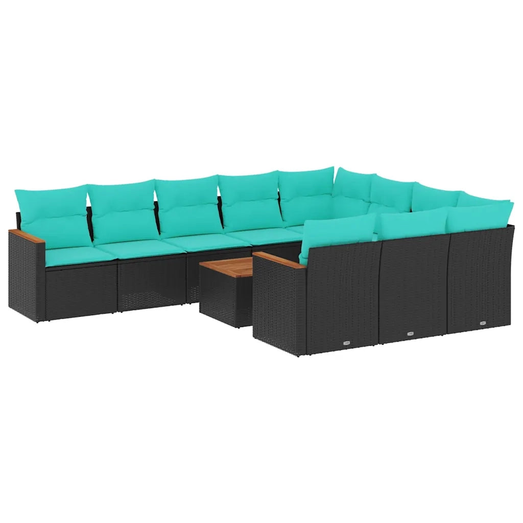 Set Divani da Giardino 11 pz con Cuscini Nero in Polyrattan 3226344