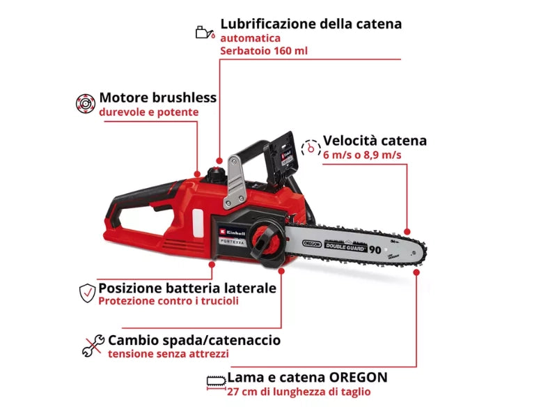 Motosega a batteria Einhell FORTEXXA 18/30 barra 30 cm motore Brushless PXC