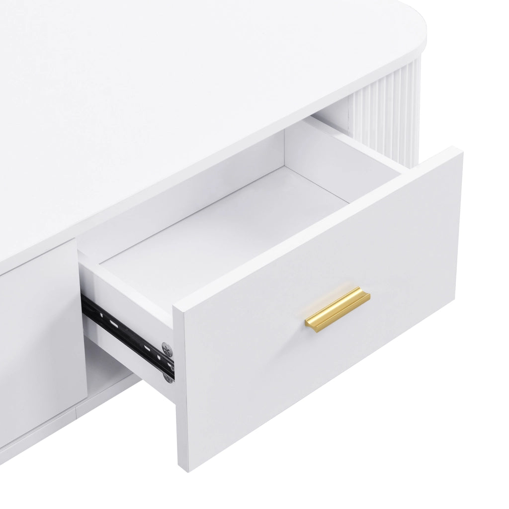 Tavolino da Salotto con 4 Cassetti; Angoli Arrotondati e Fianchi Ondulati; per Soggiorno; in MDF; 105 × 51 × 38 cm; Bianco
