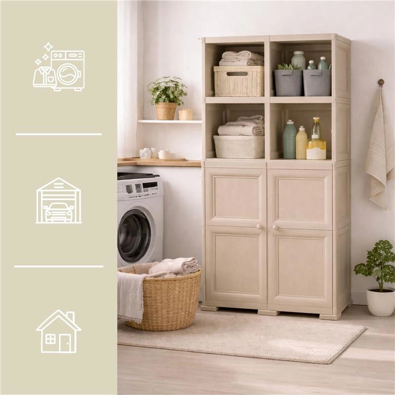 ARMADIO 2 MODULI CHIUSI CON 2 SCAFFALI 79X43X164 CM, MOBILE CONTENITORE MULTIUSO PER SALOTTO, PERGOLATO E BALCONE COPERTO, DESIGN CLASSICO EFFETTO LEGNO