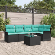 Set Divano da Giardino con cuscino 6 pcs Nero polyrattan