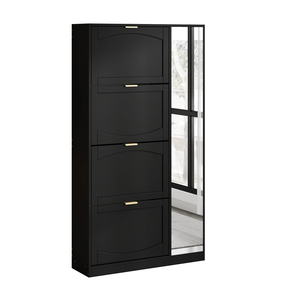 Scarpiera con Specchio e 4 Ante ¨C Xylo ¨C Nero, 80x147x24 cm