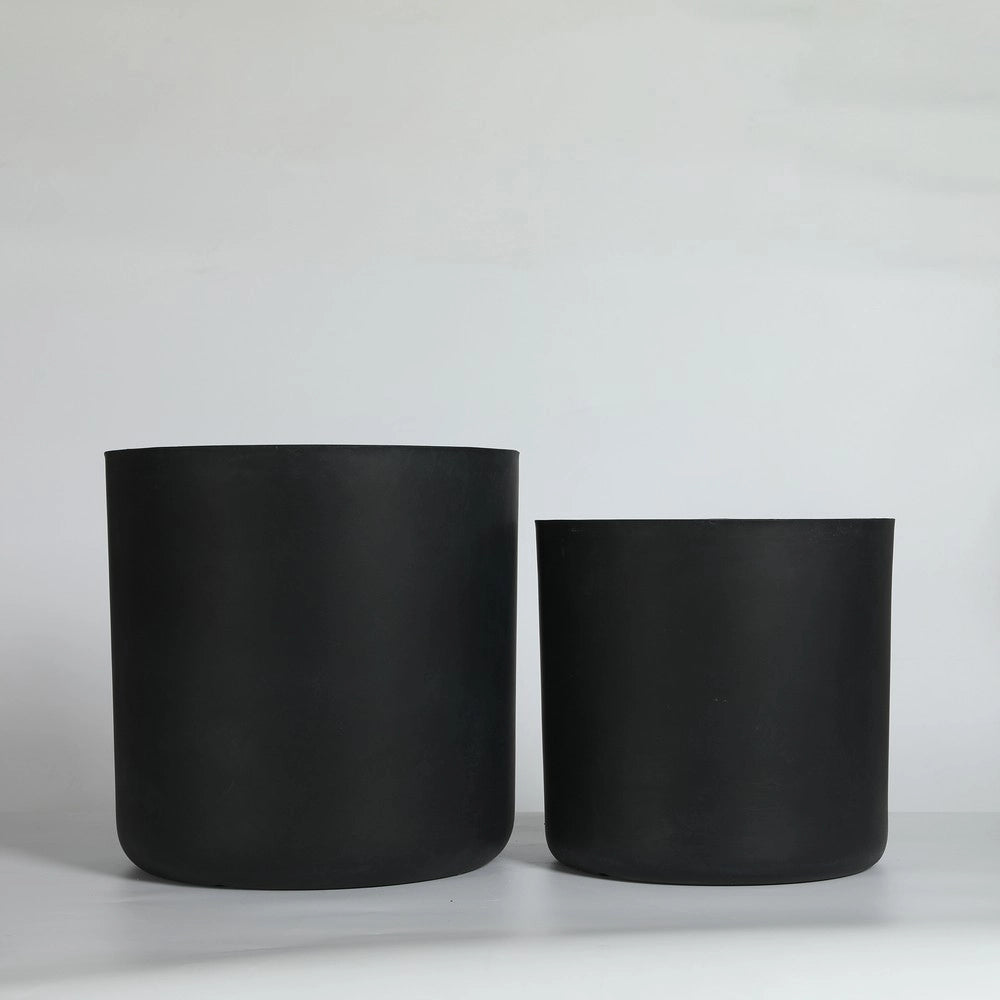 Set 2 Vasi da Giardino in Cemento Rotondi con Fori di Drenaggio ¨C Xylo ¨C Nero, 34x32cm & 40x40cm