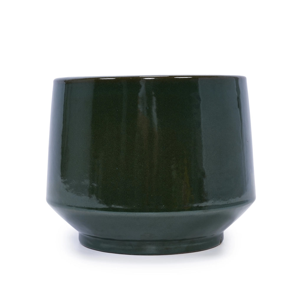 Fioriera in ceramica smaltata verde antico con foro di drenaggio per interno ed esterno, 1 pezzo