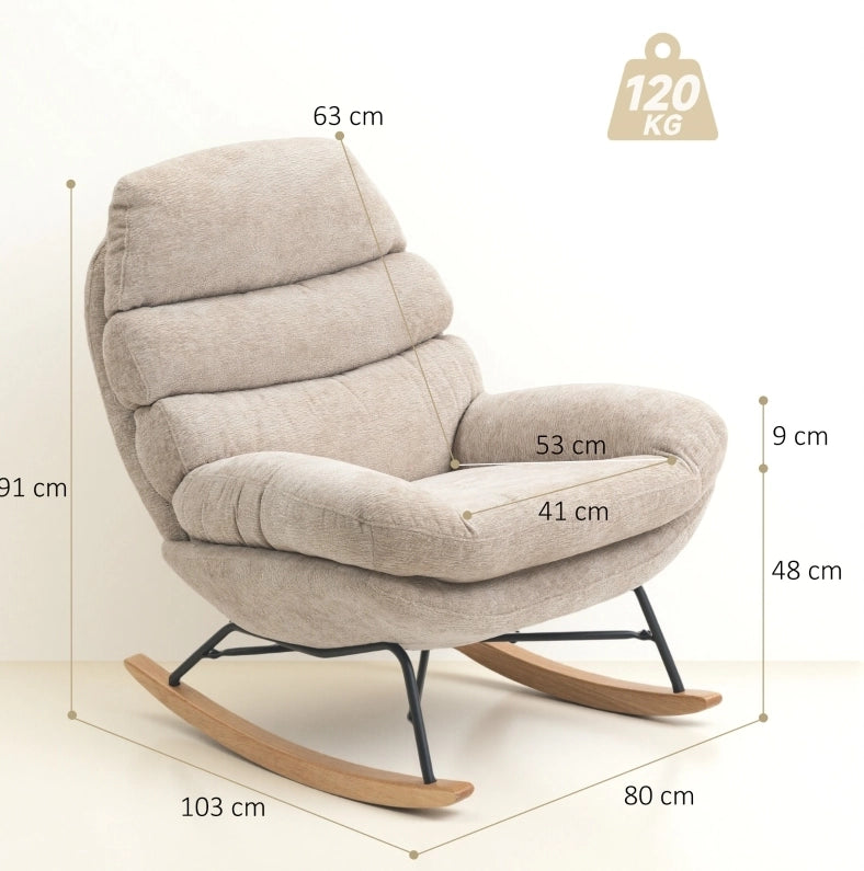 Sedia a dondolo 80x103x91 cm con imbottitura in schiuma; poliestere; bianco crema