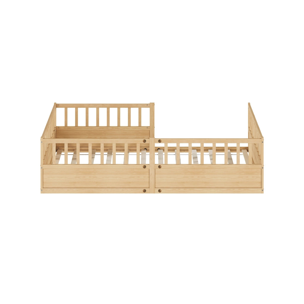 Letto per bambini, 140 x 200 cm, struttura in legno massello, sponde di sicurezza, colore naturale