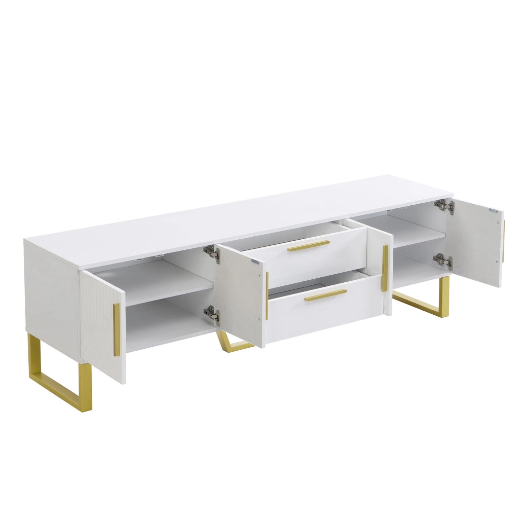 OKWISH Mobile TV con 4 Ante e 2 Cassetti, Fori Passacavi, Finitura Lucida, per Soggiorno, MDF, Bianco, 170 x 40 x 53.5 cm