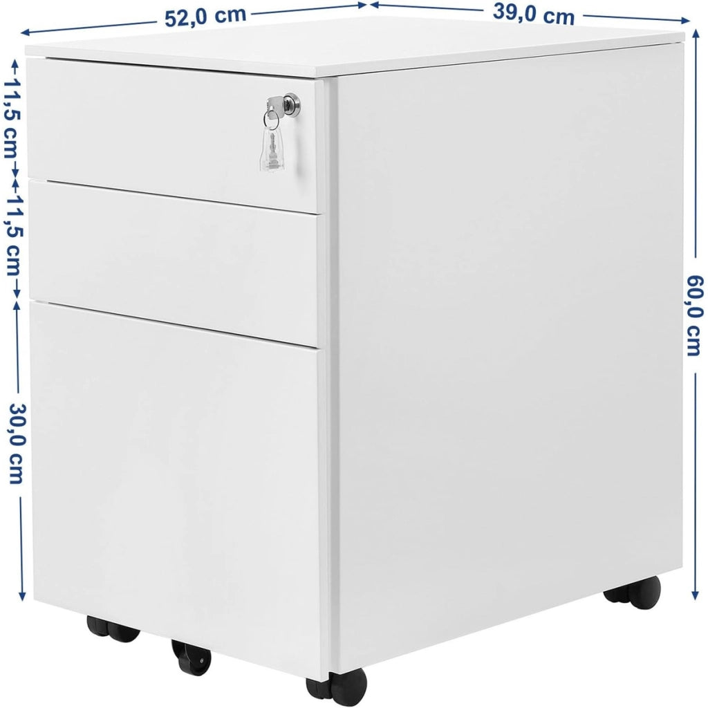 Cassettiera per documenti OFC60WT in acciaio bianco con ruote