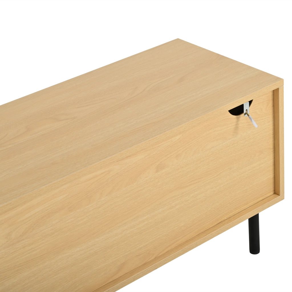 Mobile TV, 2 cassetti, adatto a TV da 80 pollici, 200 x 35 x 44,5 cm, colore legno naturale
