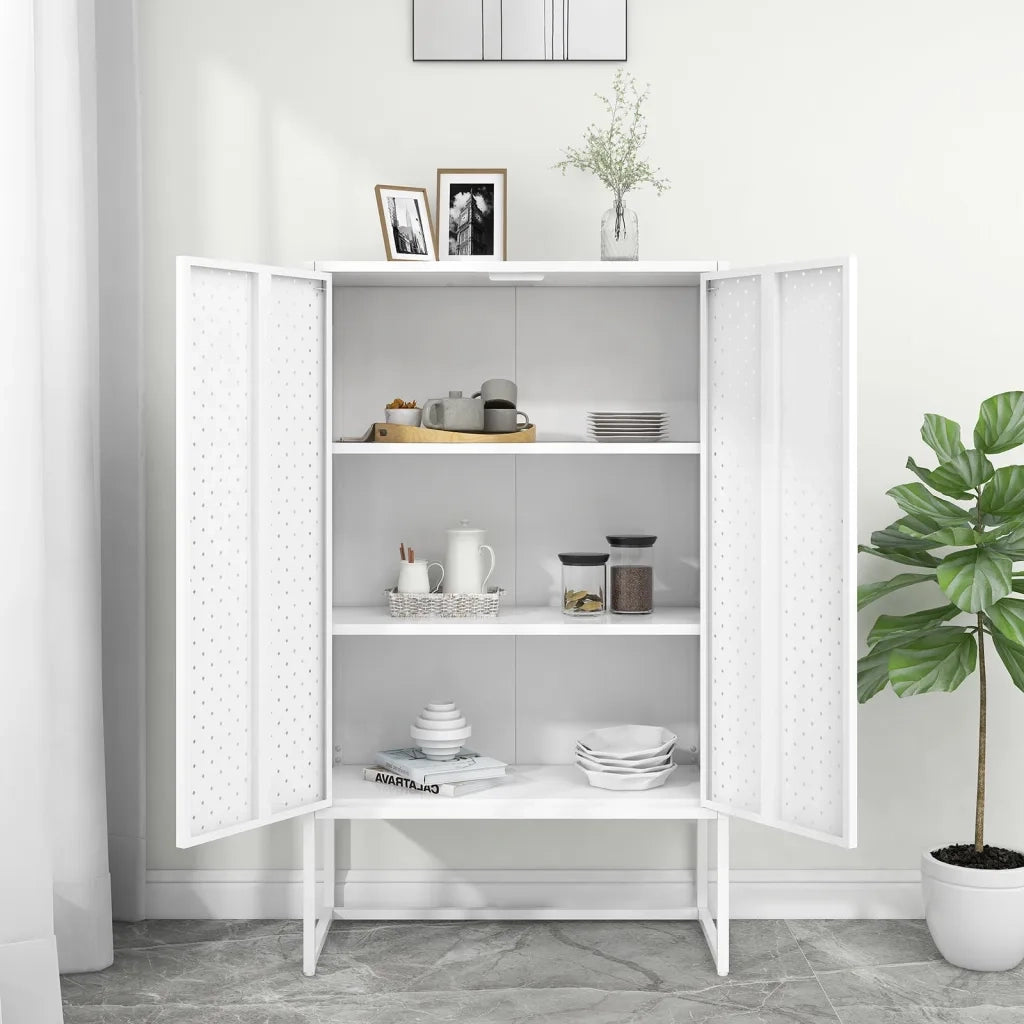 Credenza Alta Bianca 80x35x135 cm in Acciaio 335875