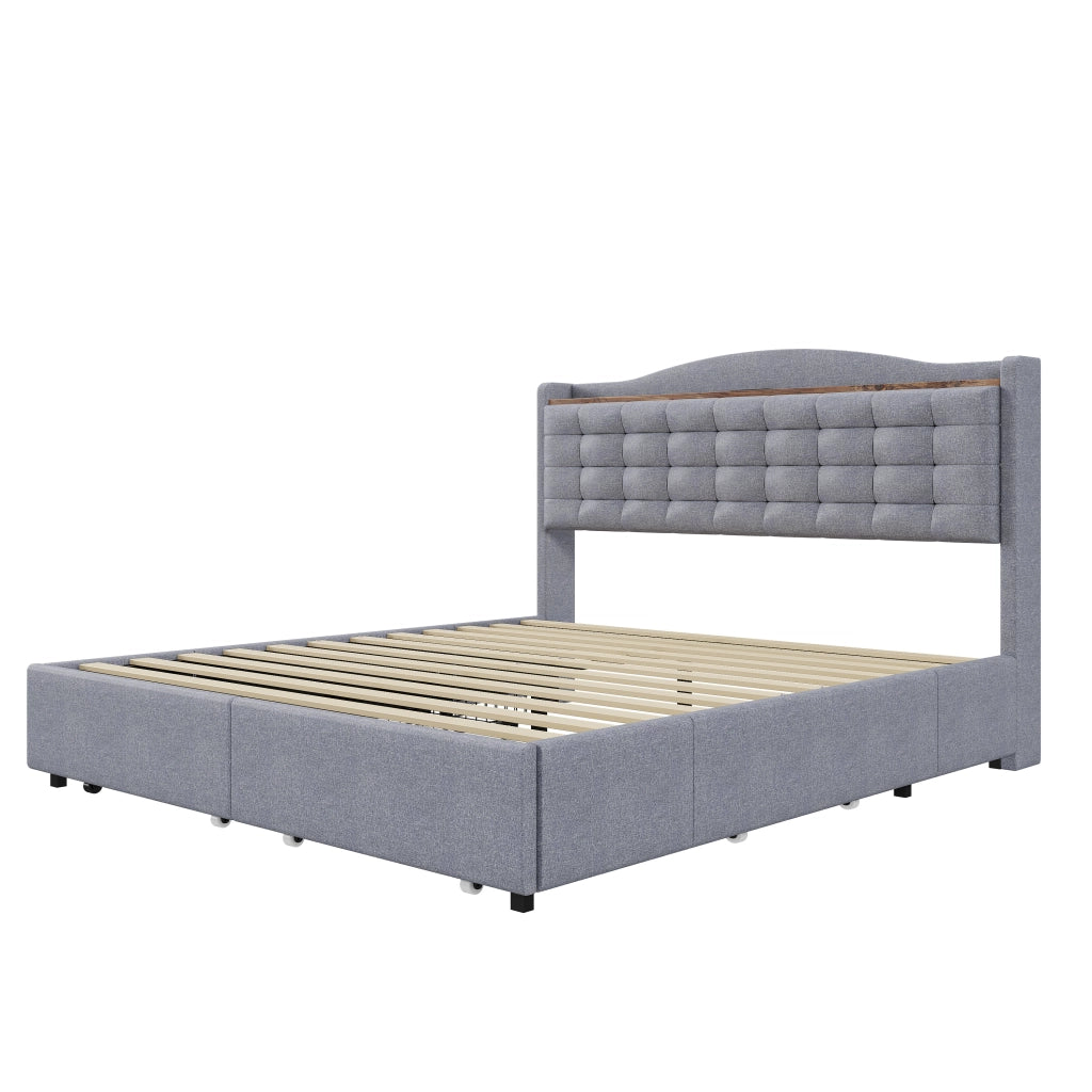 letto imbottito lino grigio 160 x 200 cm