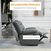 Divano 2 Posti Reclinabile e Imbottito con Schienale Diviso e Poggiapiedi, 168x98x102 cm, Grigio