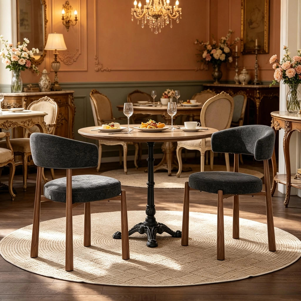 SEDIA da pranzo 47x48x81 cm in chenille nero, Set da 2 pezzi