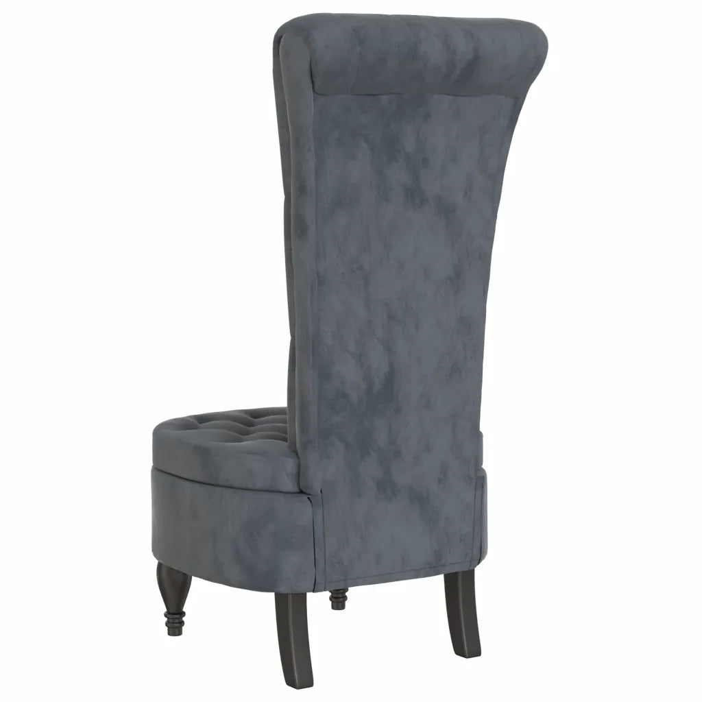 Poltrona | Sedia Schienale Alto Design con Bottoni in Velluto Grigio Scuro