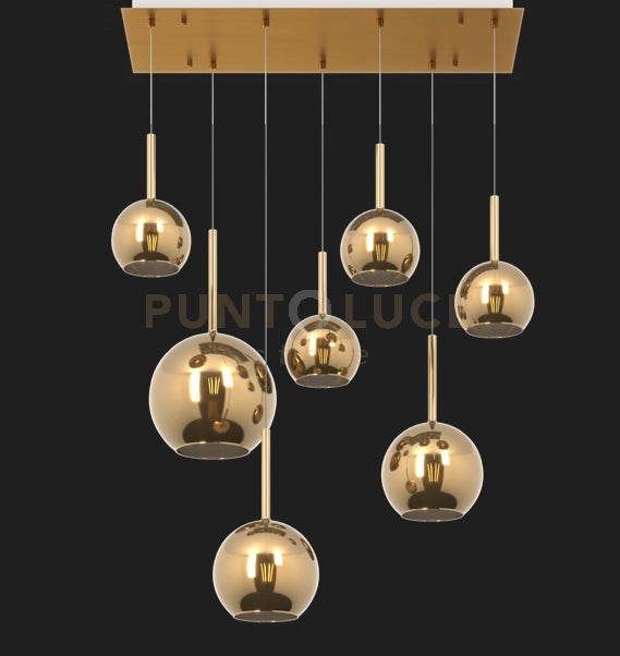 SOSP. OTTONE SAT. RETTANGOLARE 7 LUCI VETRI (1 GRANDE+2 MEDIO +4 PICCOLO) TUTTI ORO 1155OS-S7 RMIX-OR