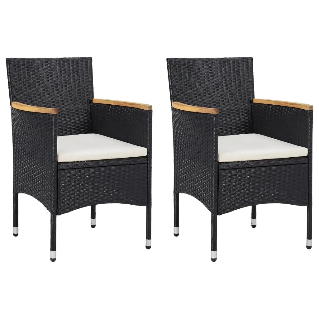 Set da Pranzo per Giardino 3 pz | Set Salotto da Giardino con Cuscini Polyrattan Nero