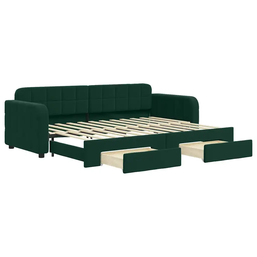 Divano Letto Estraibile Cassetti Verde Scuro 80x200cm Velluto 3196972