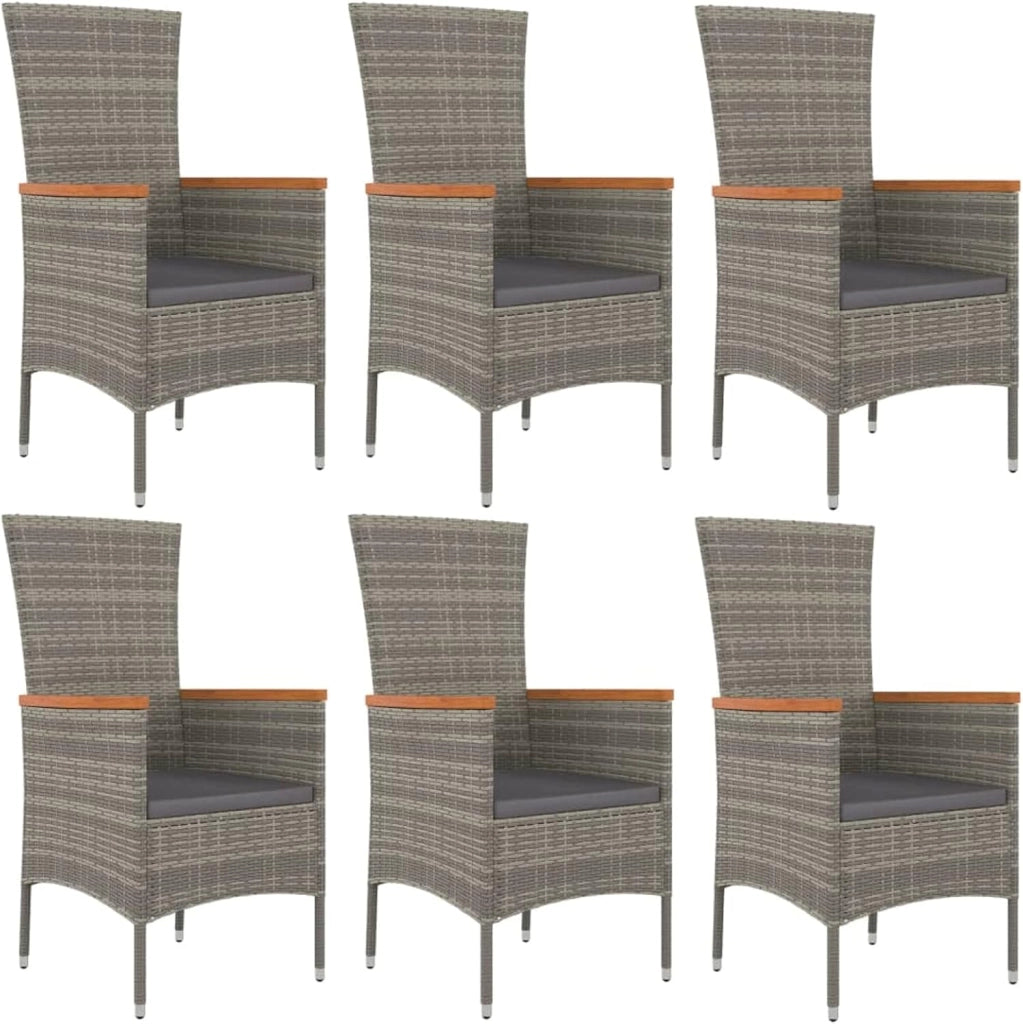 Set da pranzo da giardino 7 pezzi e cuscini in rattan sintetico grigio, set tavolo e sedie da giardino, tavolo da terrazza e sedie, set da giardino, mobili da giardino per esterni 3157539