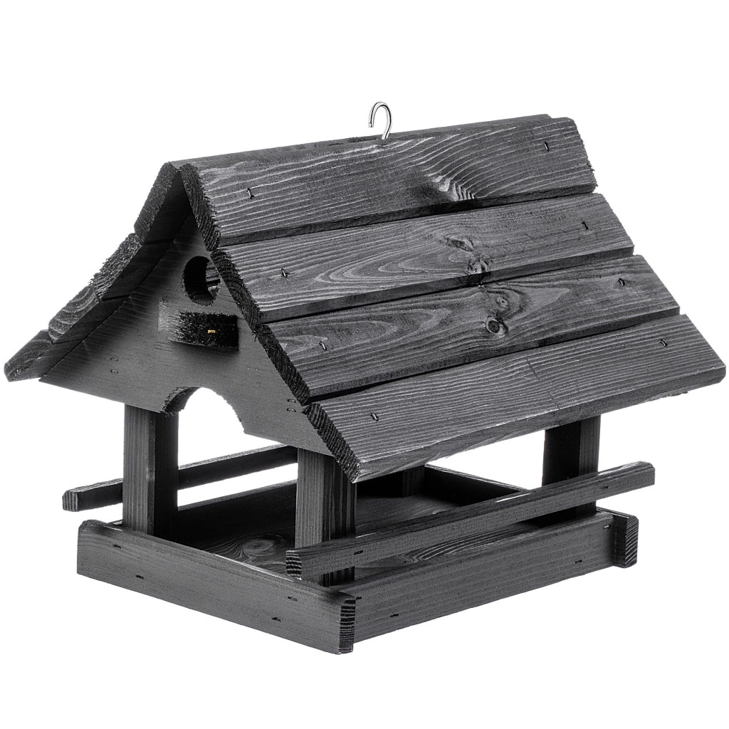 KADAX Grande mangiatoia per uccelli in legno di alta qualità da appendere, colore grigio, ideale come regalo.