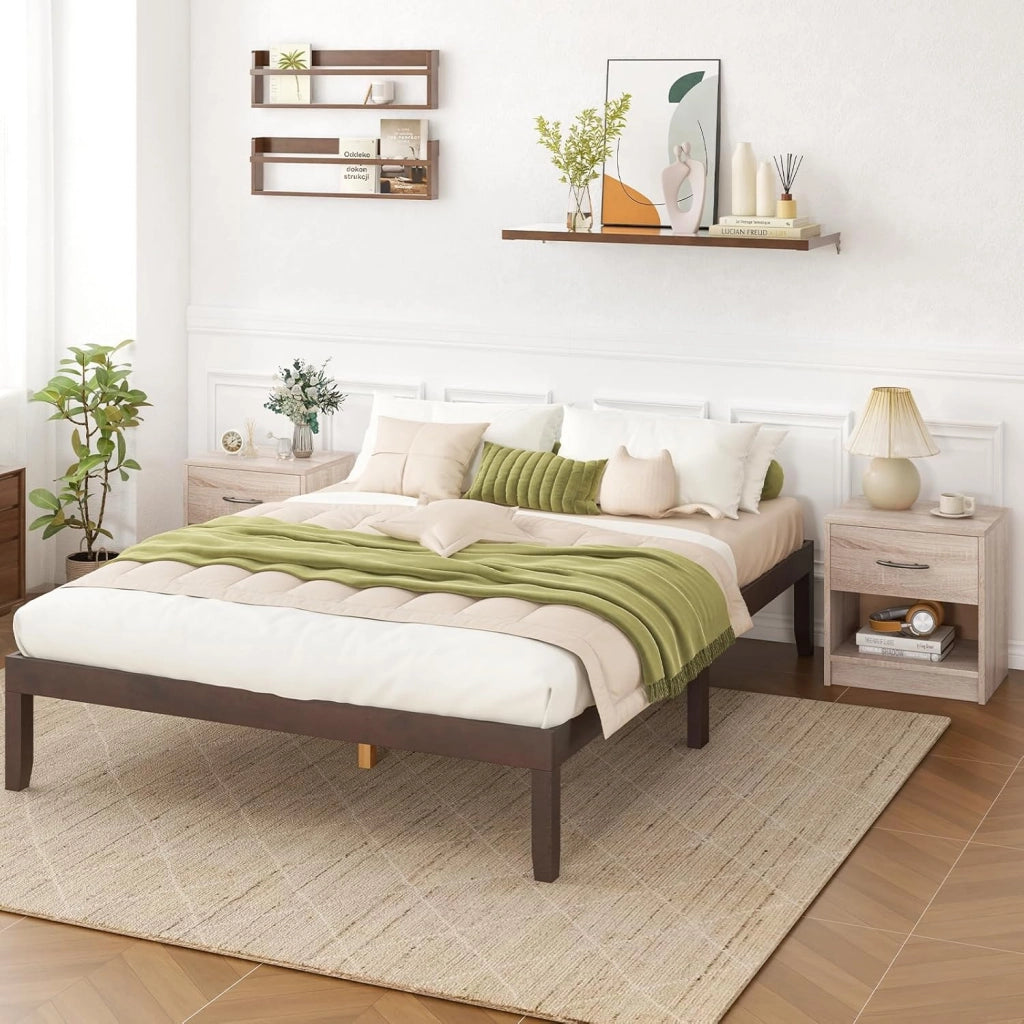 COSTWAY Comodino 38,5 x 28 x 40,5cm in Legno, Tavolino Salvaspazio con Scomparto Aperto e Casseto per Soggiorno e Camera da Letto (Naturale)
