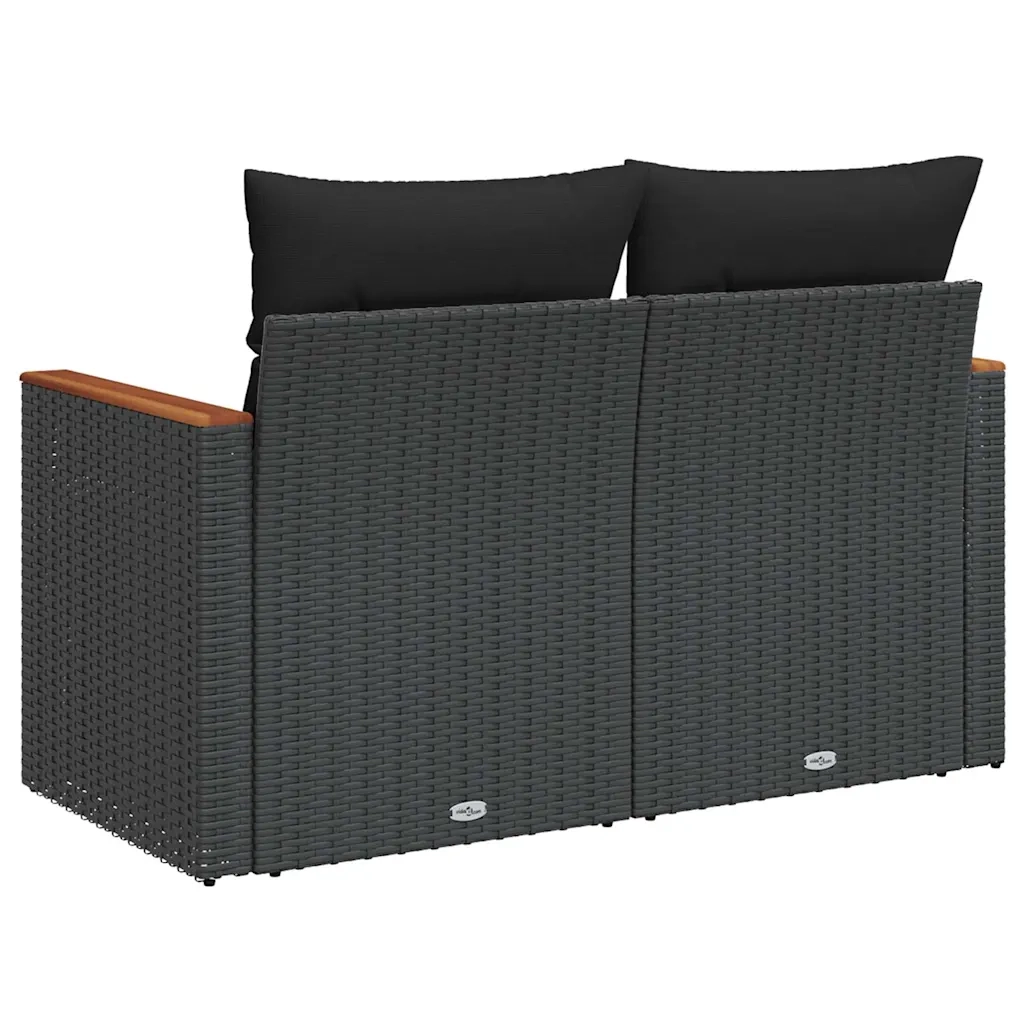 Divano da giardino con cuscini 2 Posti-Sofa da Giardino-Divano da esterno nero in polyrattan 996873