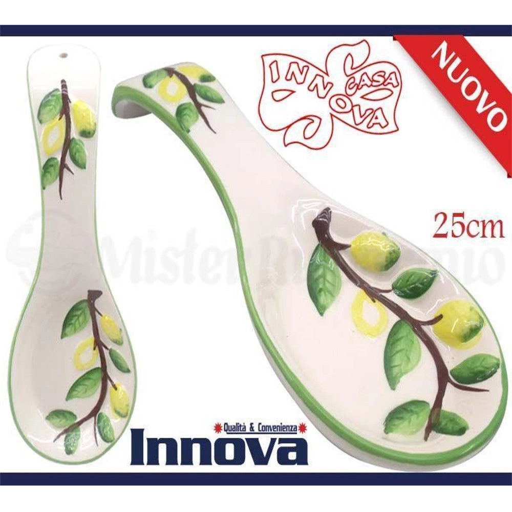 Trade Shop - Poggiamestolo Poggia Mestolo In Ceramica Limoni Lunghezza 25cm Cucina -