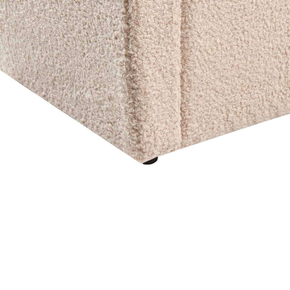 Letto singolo con testiera semicircolare in bouclé beige 90x200 cm base a doghe Testiera a Mezza Luna con contenitore