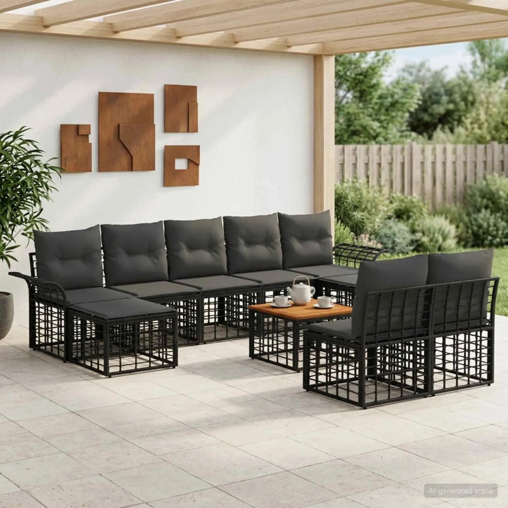 Set di divani da esterno 10 pcs Nero e Grigio scuro Poliestere 3437767