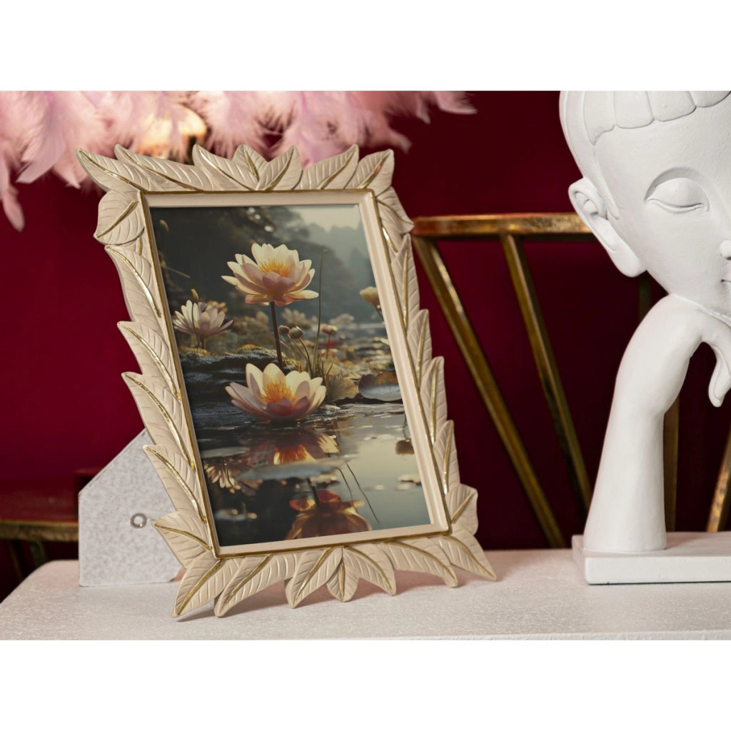 Cornice portafoto Leaffy in resina crema 15x20