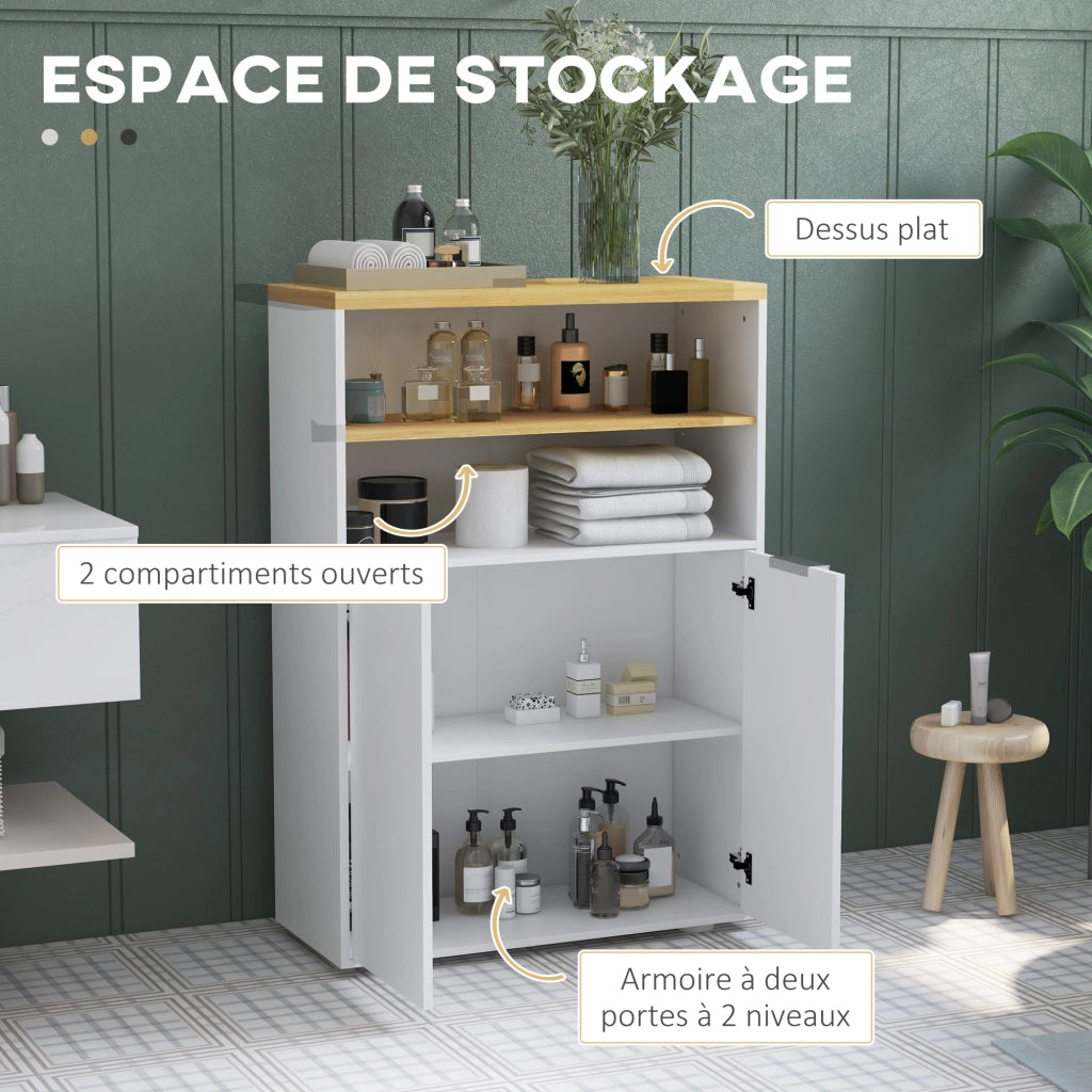 Armadietto Bagno con 2 Ante e 2 Ripiani Aperti ¨C zephmum ¨C Bianco 60x30x102 cm