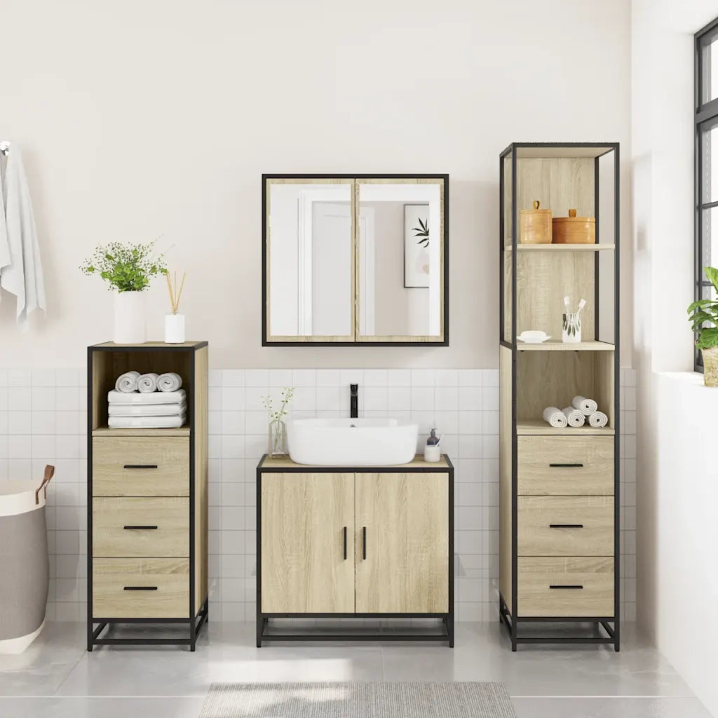 Set Mobili da Bagno 4 pz Rovere Sonoma in Legno Multistrato