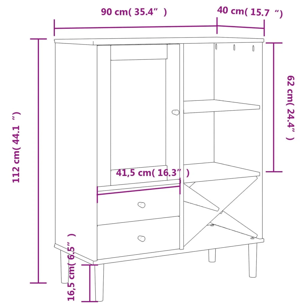 Buffet credenza cassettiera armadio mobile contenitore organizer per cucina soggiorno salotto effetto rattan 90 x 40 x 112 cm legno di pino massiccio marrone 02_0036235
