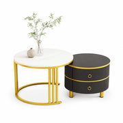TAVOLINO Set 2 pezzi rotondo 70x70x46 + 50x50x40 cm MDF nero