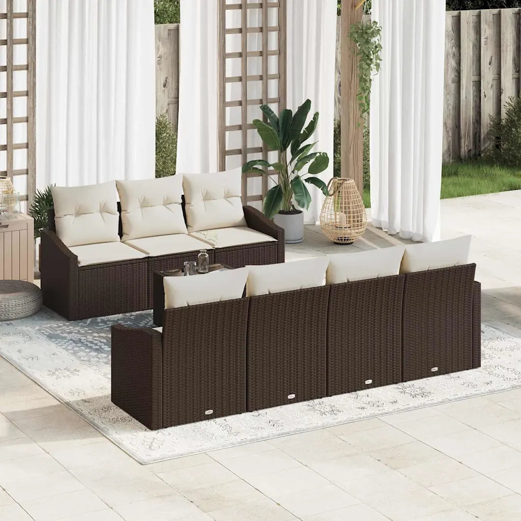 Set di divani con cuscino 8 pcs Marrone e Crema polyrattan 3355297