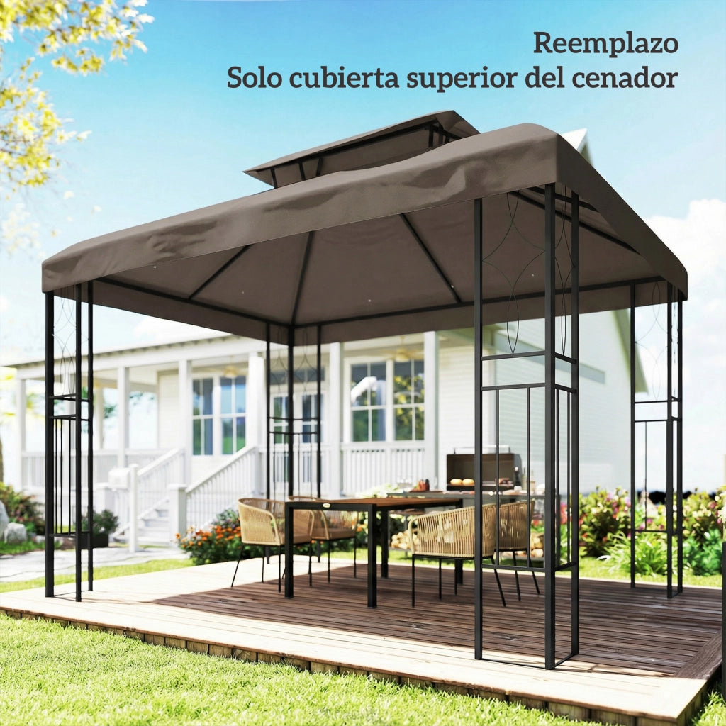 Toldo da Giardino 4x3 m ¨C zephmum ¨C Marrone, Protezione UV, Doppio Tetto