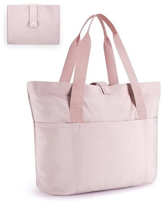 Borsa da spalla per donna, borsa da spalla pieghevole, borsa per laptop, borse da spalla pieghevoli leggere per viaggi, palestra, lavoro e scuola, grigio chiaro rosa